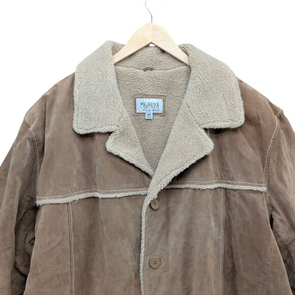 Vtg Wilsons Julian Leather Suede Jacket Mens Tan Sherpa Lined Mid Length Sz 2XL - Picture 4 of 9
